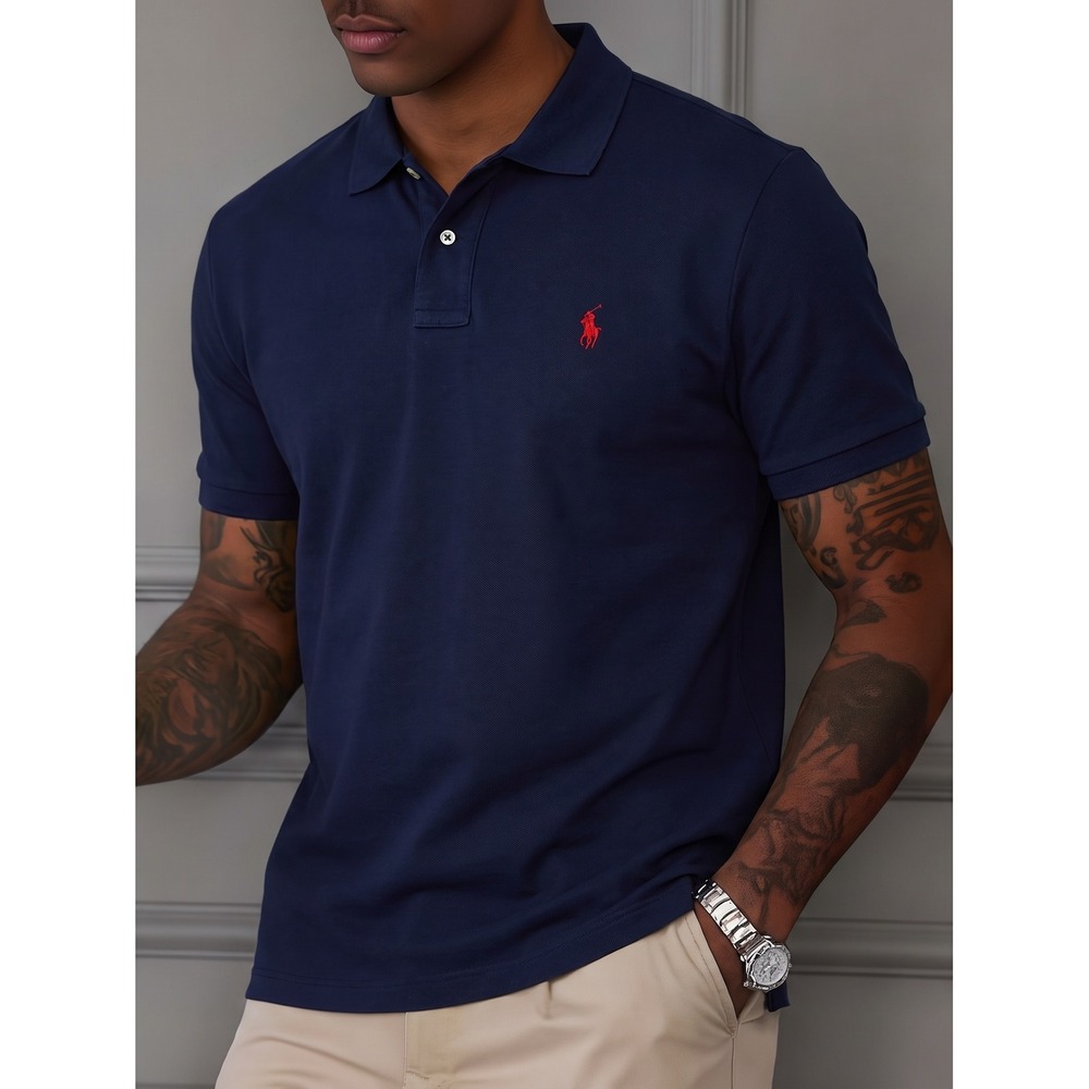 Polo Ralph Lauren Polo Shirt Mens Large Navy Blue Custom Fit Short Sleeve Pony